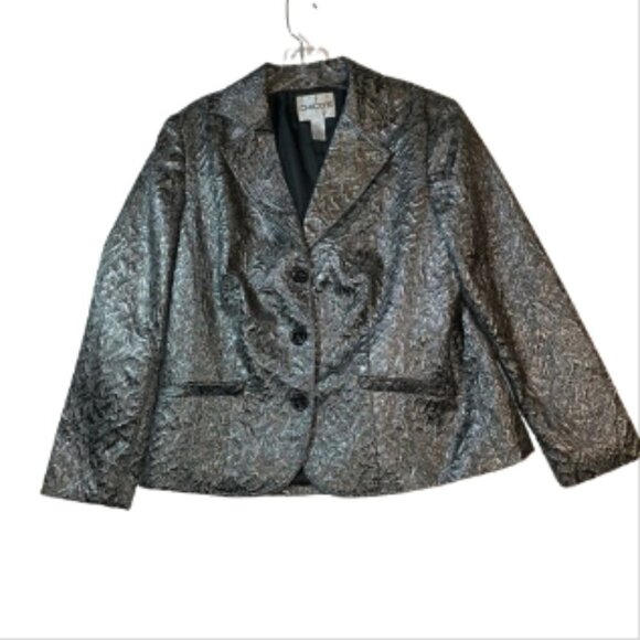 Chico's Sz 2 Jacket Metallic Silver Sophisticate Formal Evening Coletta jacket L - Picture 1 of 8